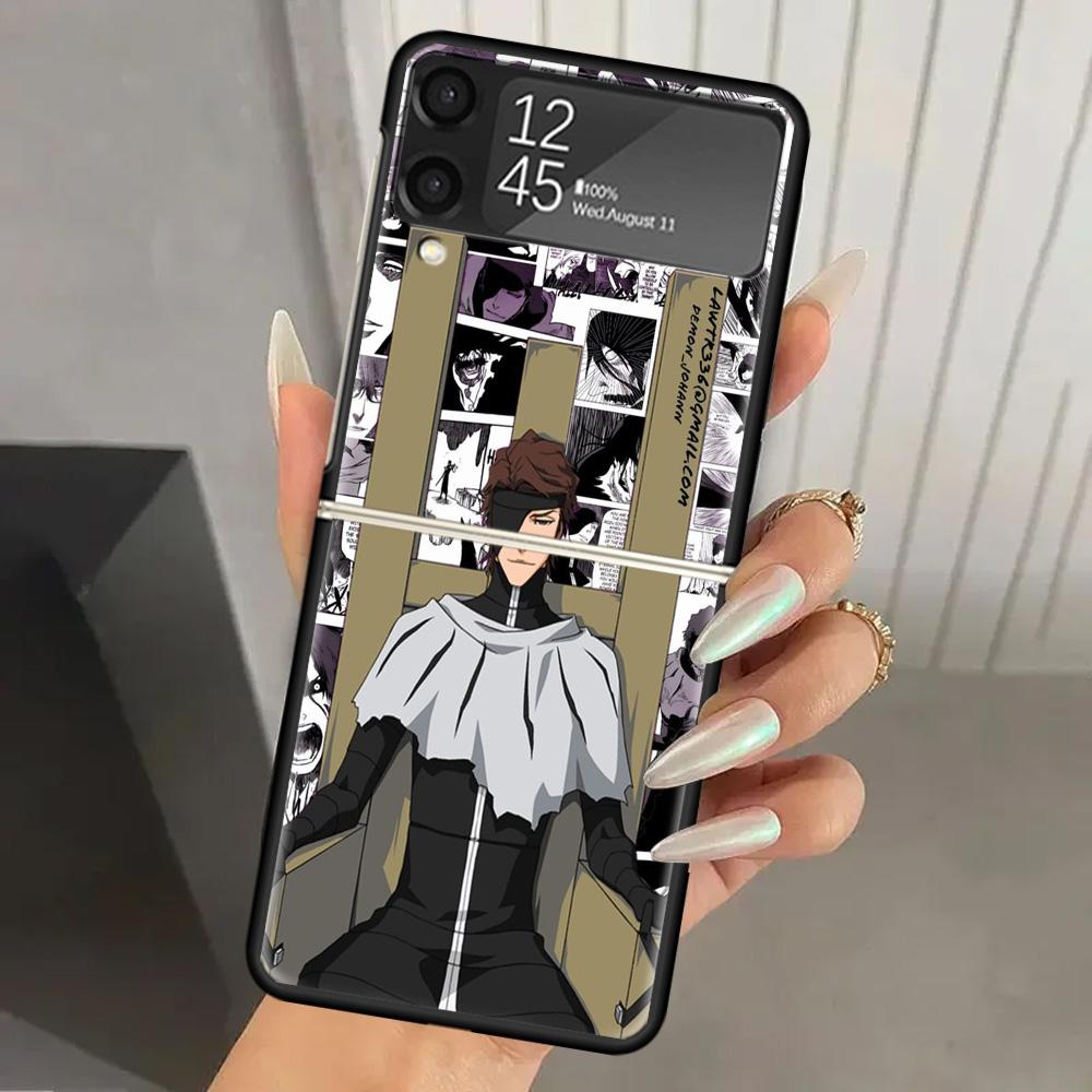 Bleach Aizen Sousuke Hard PC Phone Case For Samsung Galaxy Z Flip 7 6 5 4 3 Black ZFlip7 ZFlip6 Flip5 Flip4 Flip3 5G Print Cover