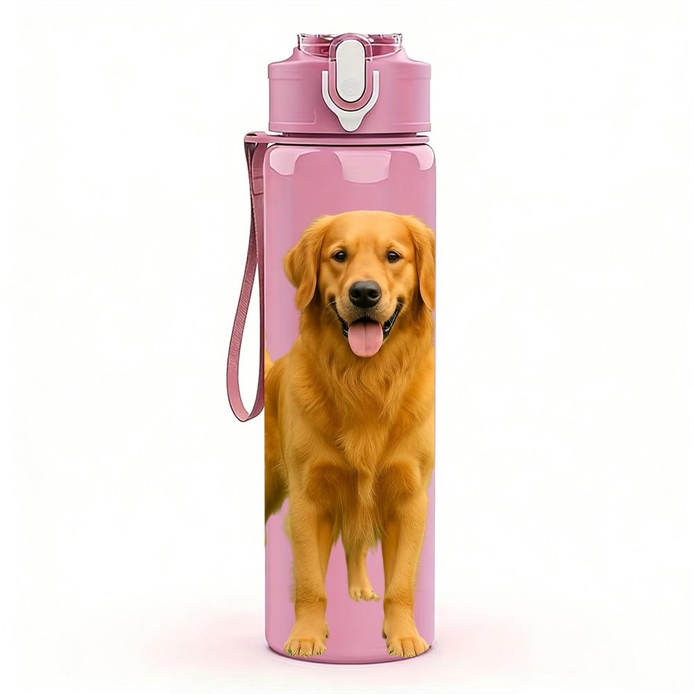 1PC Adult Golden Retriever Dog Print 750ml Color Plastic Sports Water Bottle Leakproof Flip Straw Lid Suitable for Sports Office Home Use