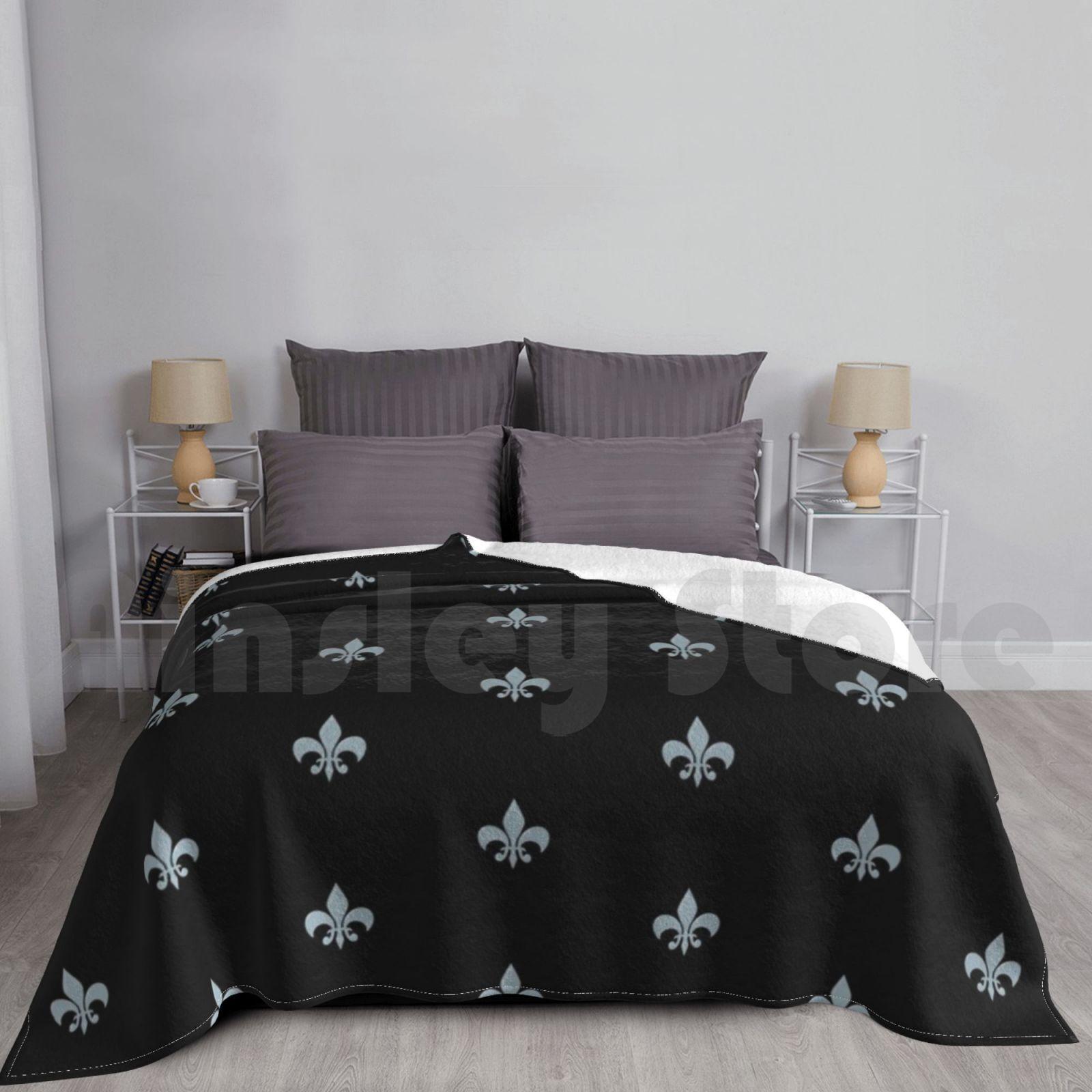 Bluish Gray Fleur-De-Lis Black By Sugarkanes. Blanket For Sofa Bed Travel Fleur De Lis Health Size: 75*100cm, Weight: 230 GSM