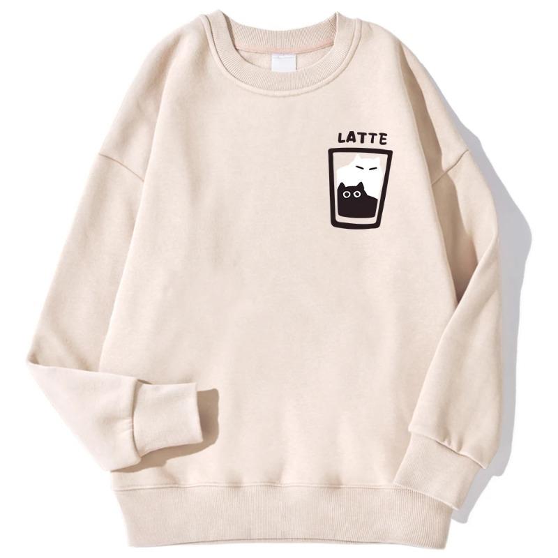 Cat Latte Cartoon Design Men Sweatshirt Fashion Casual Hooded Vintage Loose Hoodies Korean Fleece Clothing Pullovers & Long Sleeves Men’s
