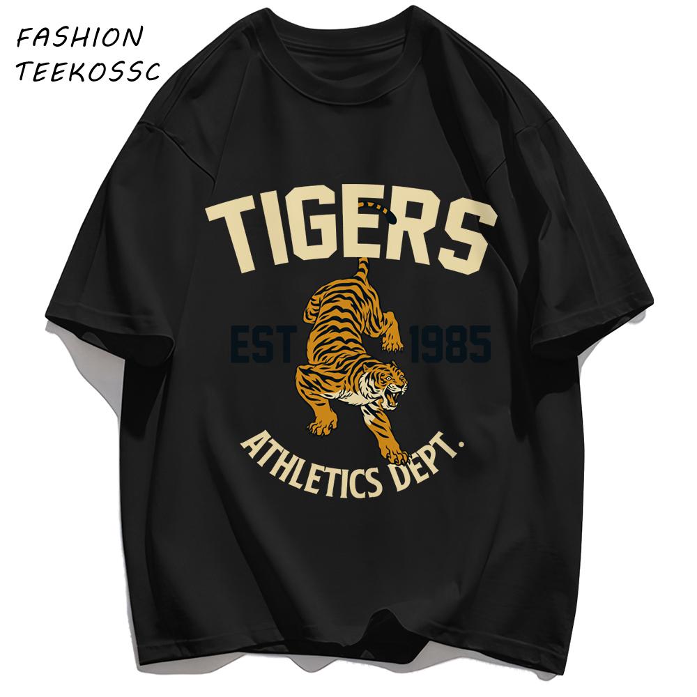 Tigers Est 1985 Sport Pattern T Shirt Men Comfortable Loose TShirt Summer Casual Y2K Short Sleeve Cotton AllMatch Clothes