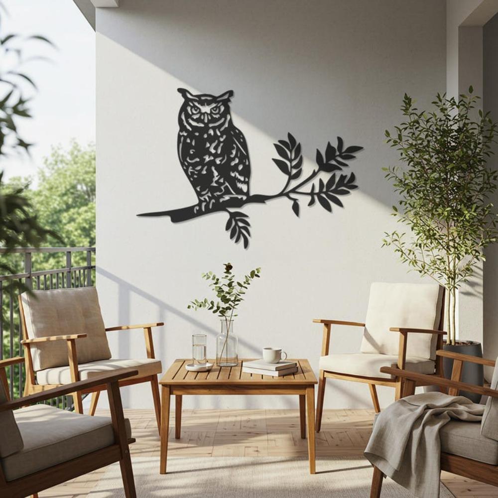 Rustic Metal Owl Wall Art, Nature Bird Silhouette, Iron Home Decor