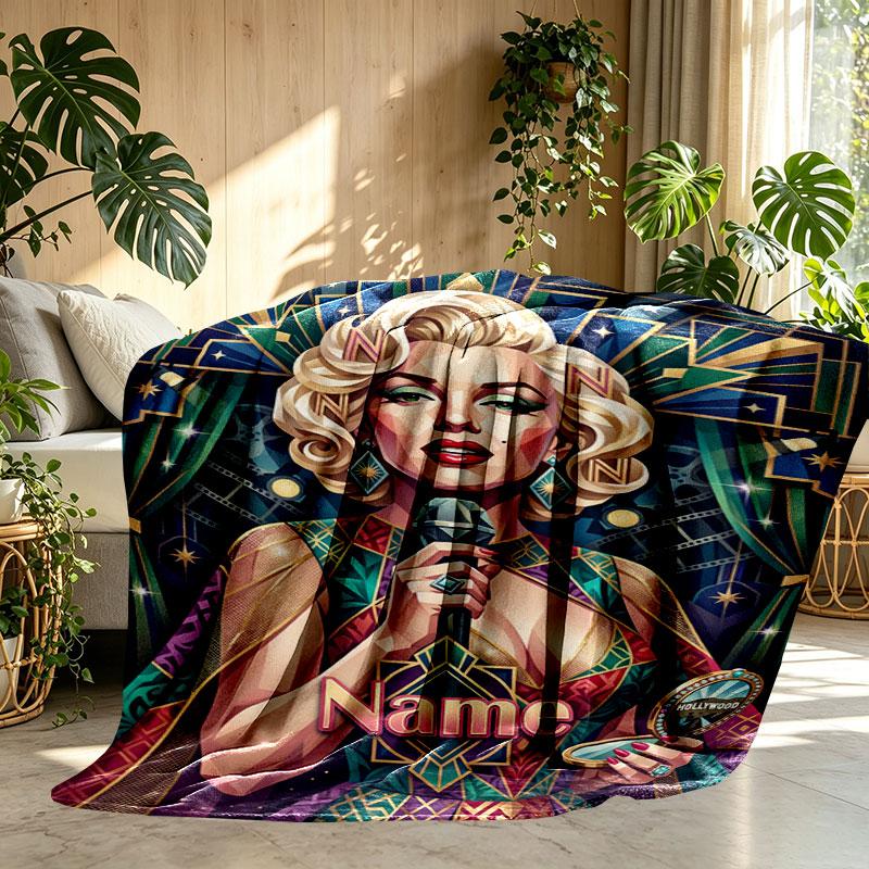 Custom Name Personalized Marilyn Monroe Print Blanket, Home Decor, Bedroom, Sofa, Camping, Couch, Gifts for Birthday Christmas