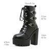 Gdgydh Punk Goth Women Motorcycle Boots Block High Heels Platform Shoes Woman Fashion Buckle Design Cool Street Winter Boots