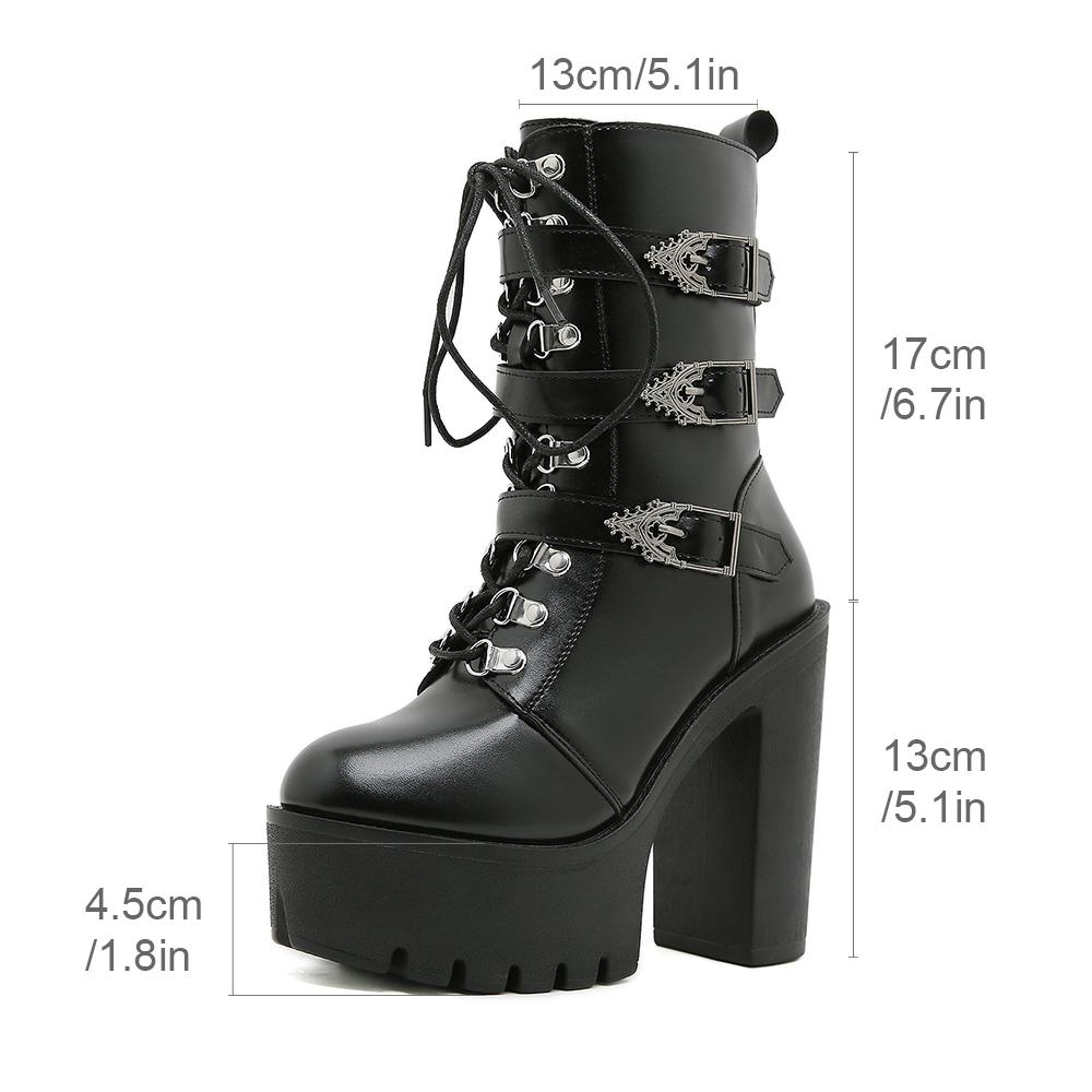 Gdgydh Punk Goth Women Motorcycle Boots Block High Heels Platform Shoes Woman Fashion Buckle Design Cool Street Winter Boots