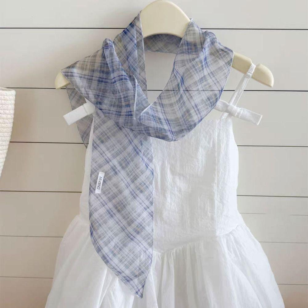 Cravat Flower Scarf Bow Ties Long Ribbon Scarves Plaid Pattern Long Silk Scarf  Scarf Accessories