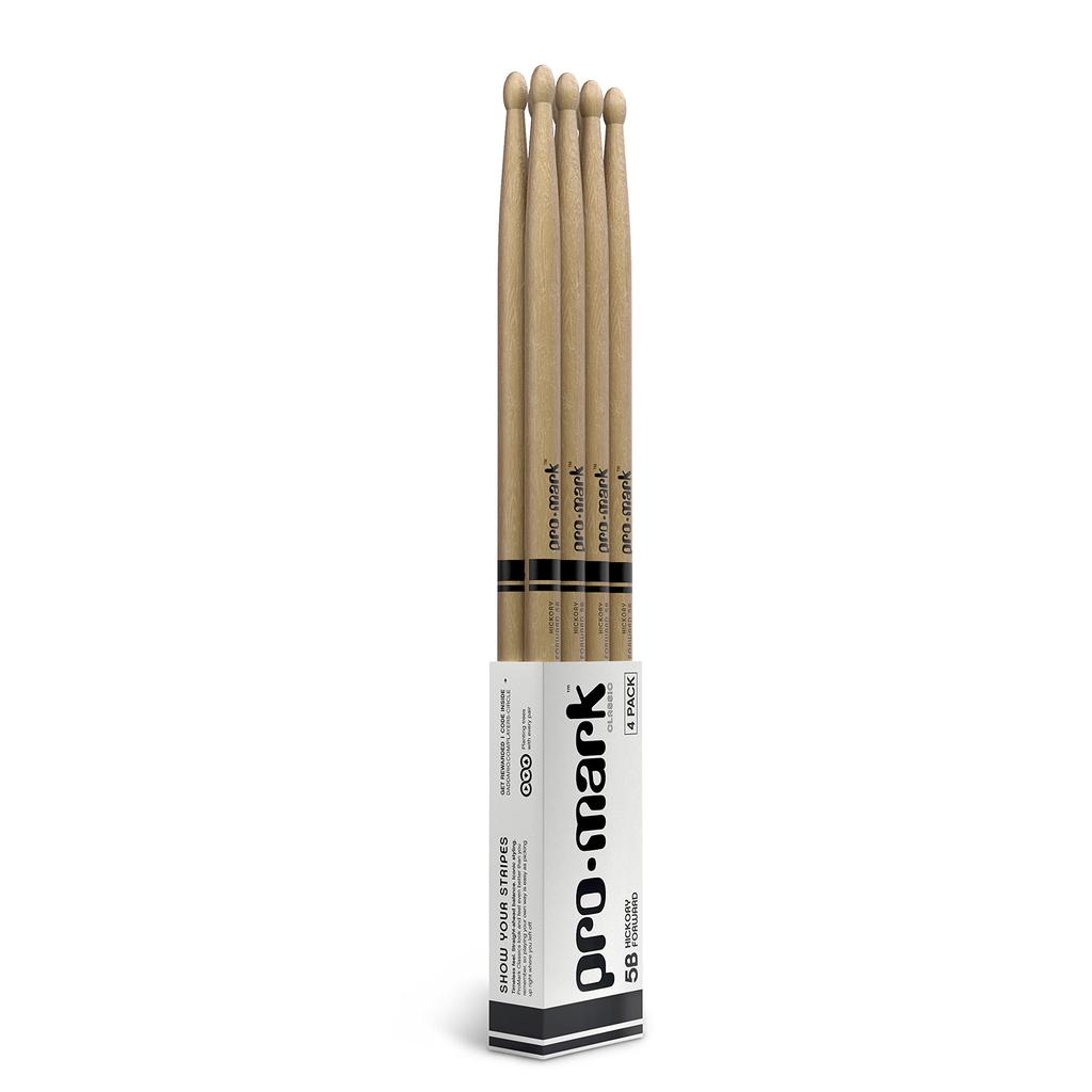 Promark Drumsticks Hickory WoodTip 5B TX5BW-4P 4-Pair Bundle Pack