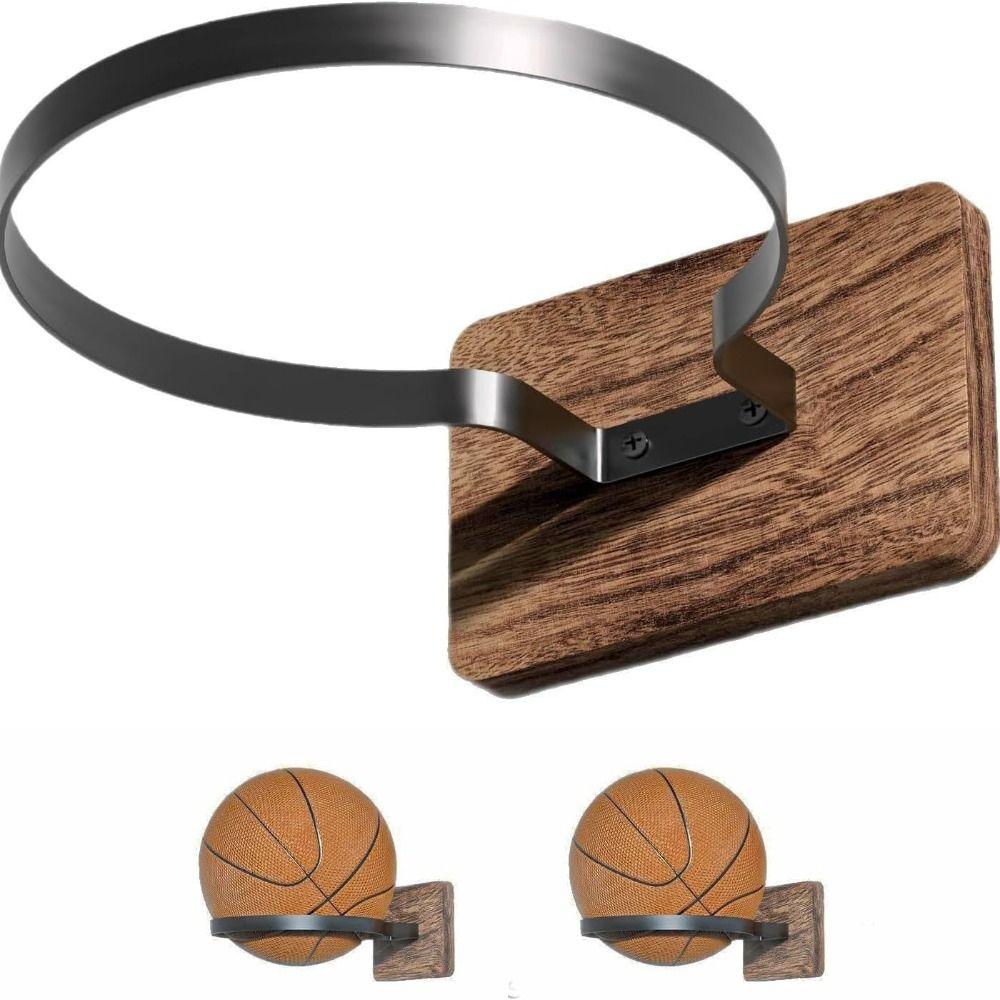 Wooden Base Basketball Holder Multi-functional Space Saving Football Wall Mount Universal Display Rack Home Decor
