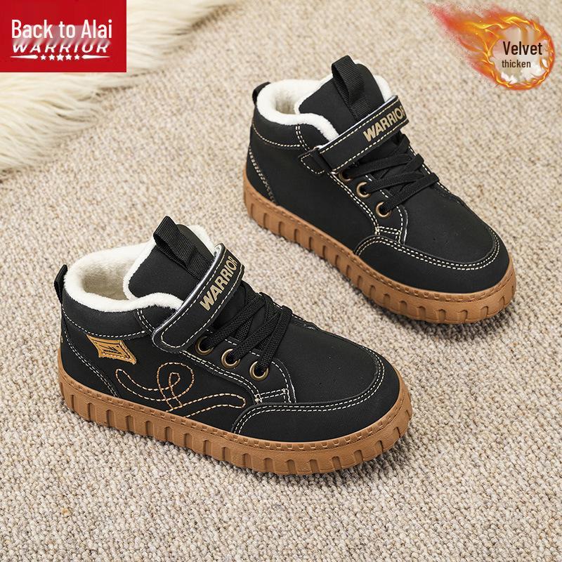 Warrior Kids' Winter Fleece-Lined High-Top Sneakers, 2025 Style - Girls' and Boys' Non-Slip Warm Cotton Shoes