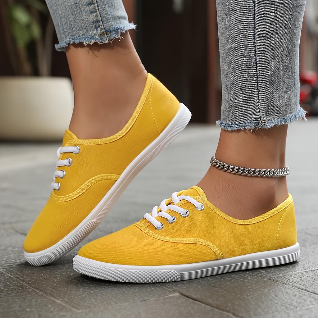 Women's White Round Toe Lace-Up Casual Sneakers - Breathable Fabric Upper, Anti-Slip TPR Sole, Low-Top Comfortable Walking Shoes for All-Season