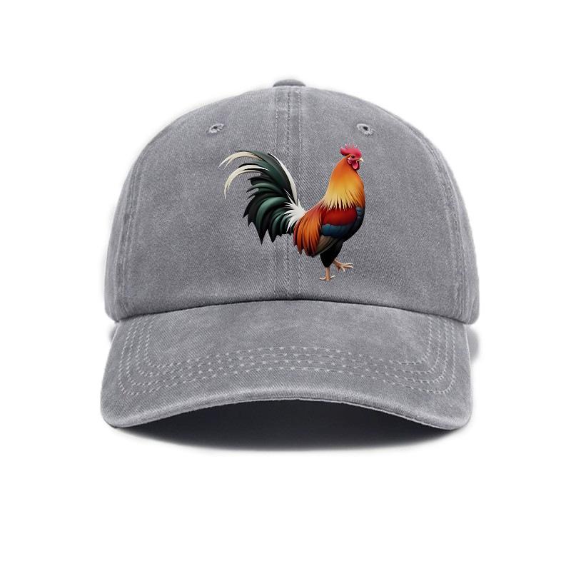 Rooster print washed distressed soft top baseball cap men and women outdoor hat серый