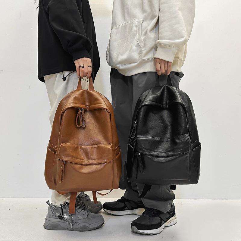 Men's Leather Backpack Large Capacity Travel Backpack Student School Bag Female Computer Bag