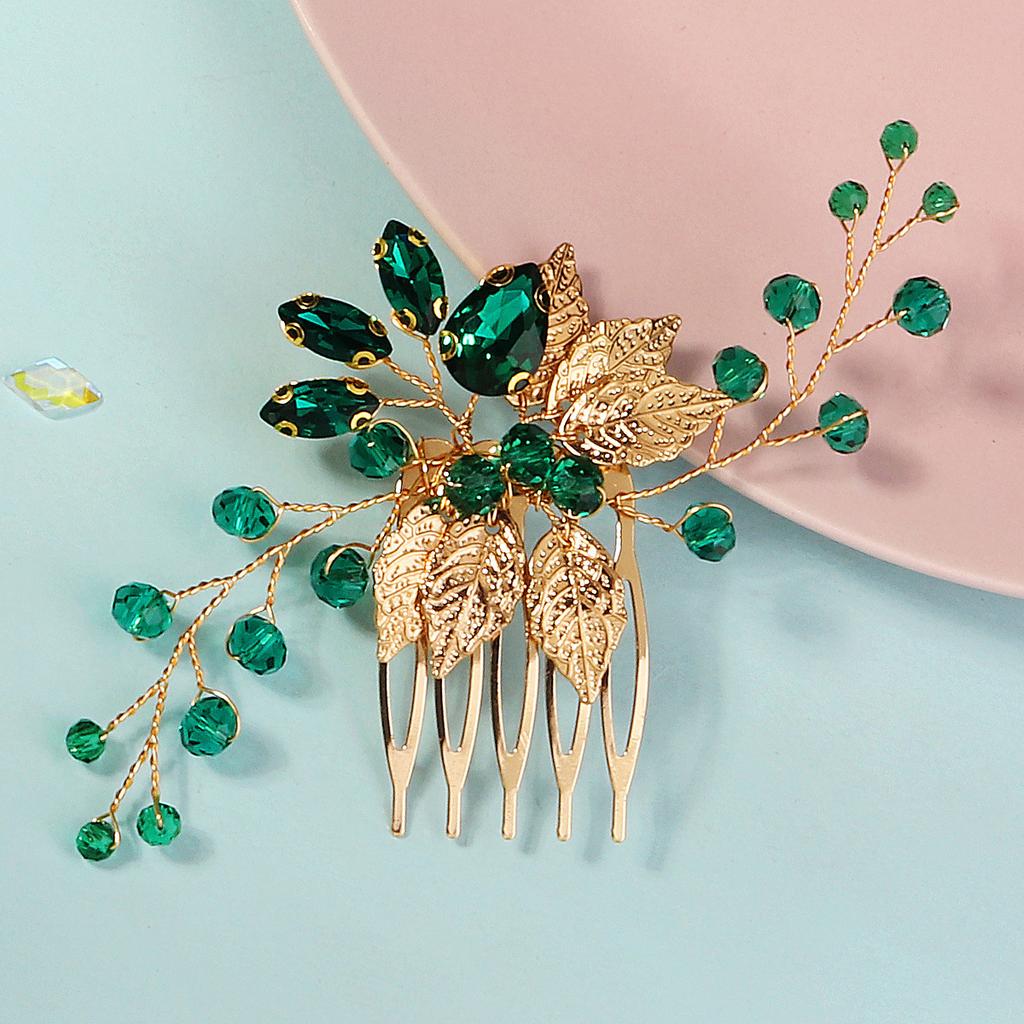 Nowy ślubny grzebień do włosów, na imprezę, występ, dziecięca ozdoba do włosów, ręcznie robiony zielony stras, pięciozębny mały grzebień