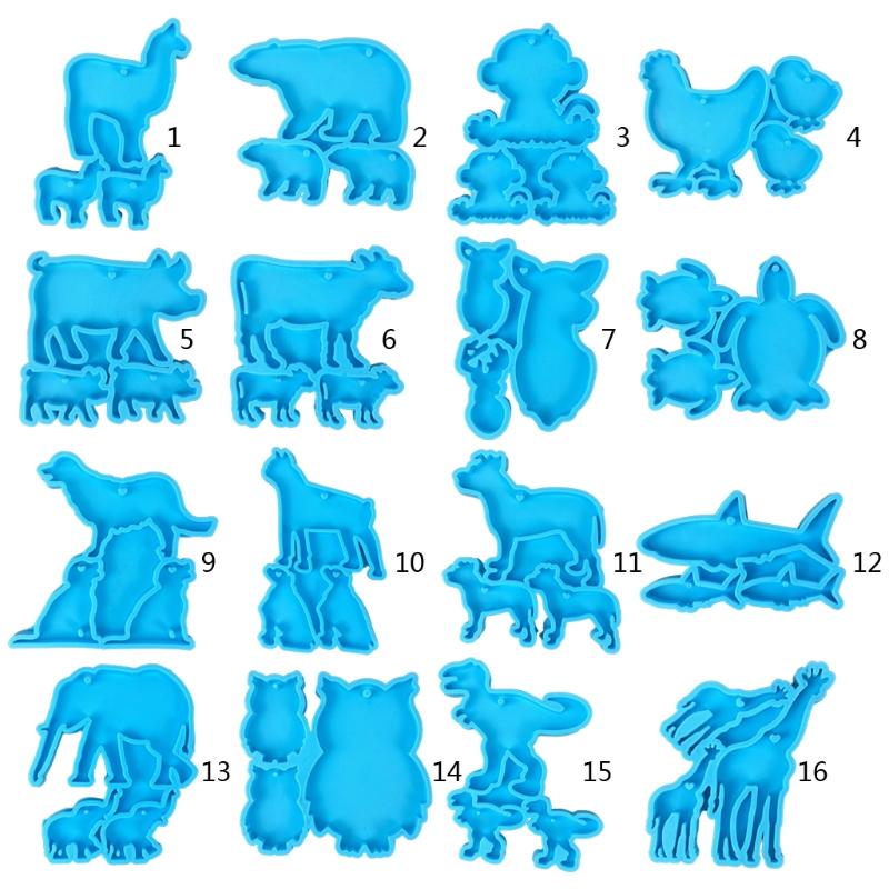 Handmade Necklace Earrings UV Resin Mold Animal Families Pendants Silicone Molds Animal Family Keychain Casting Mold