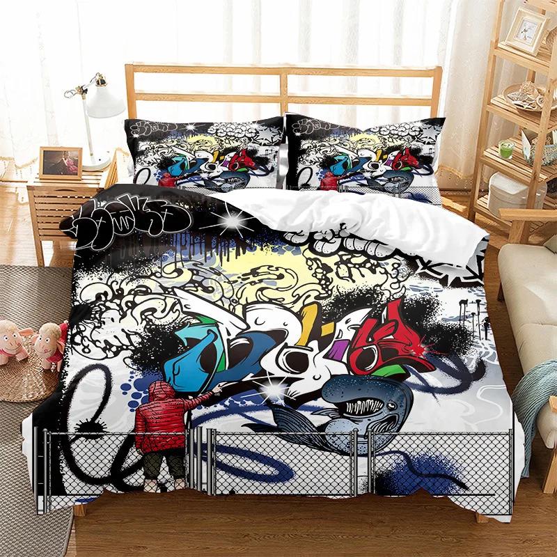 Print Graffiti Full Comforter Cover Set Free Shipping Art Style Personality Bed Linen 2 People Include Duvet Cover + Pillowslip