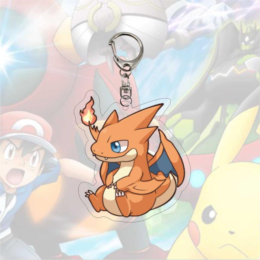 Kawaii  Acrylic Keychains Pikachu Rowlet Mewtwo Gengar Eevee Squirtle Lucario Gyarados Psyduck Keyrings Pendants Figure