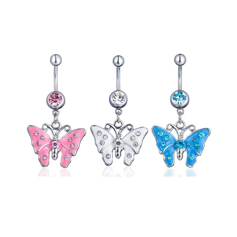 Sexy Butterfly Zircon  High Quality  Navel Ring Navel Piercing Belly Button Rings Stainless Steel Body Jewelry Navel Rings