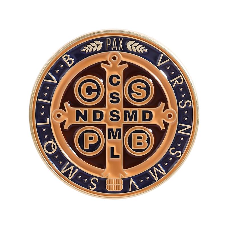 Catholic Saint Cross Medal Enamel Pins Jesus Christ Is Lord God Virgin Mary Latin Prayer Brooches Lapel Badge Jewelry Gifts