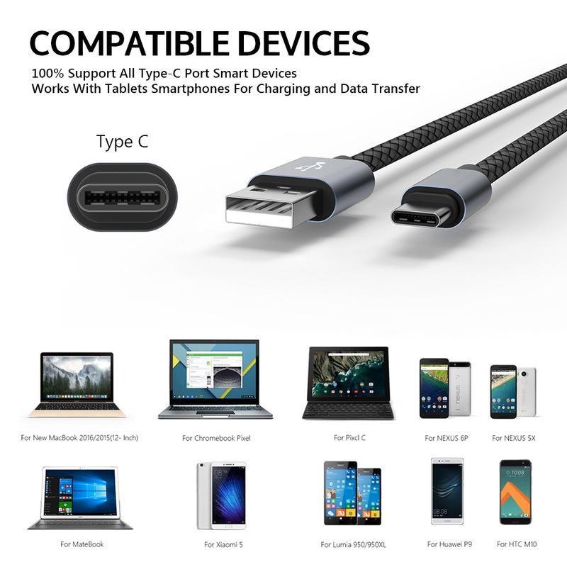 3A Fast Charge Data Cable Nylon Braided Charger USB Cable for IPhone /Android/Type-C