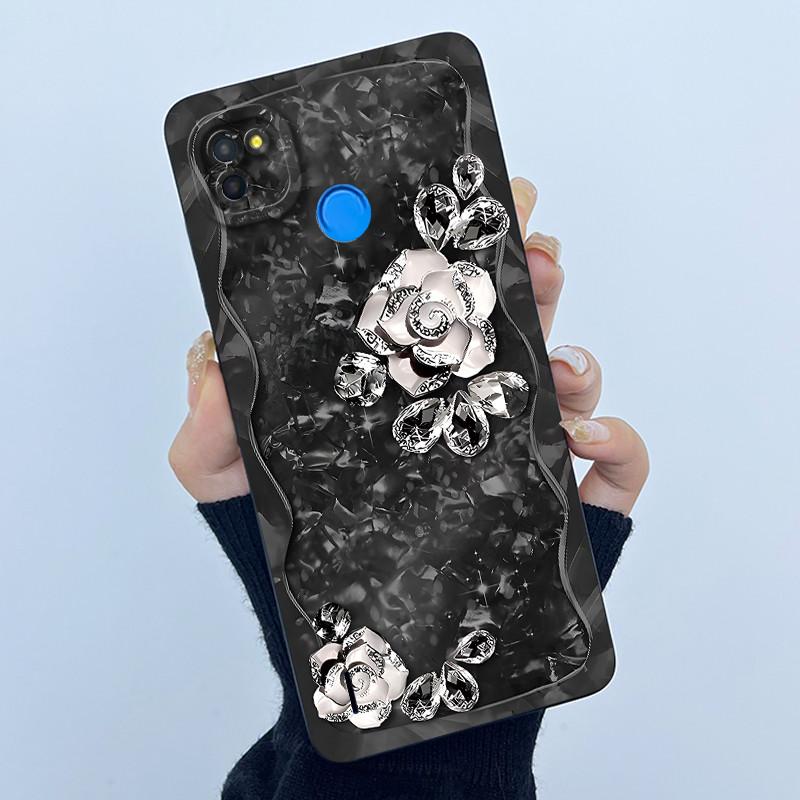 For Tecno Pop 4 Lte Case Liquid Silicone Fashion Simplicity Oil Painting Floral Back Cover For Techno Pop4 Air Phone Case BC1s