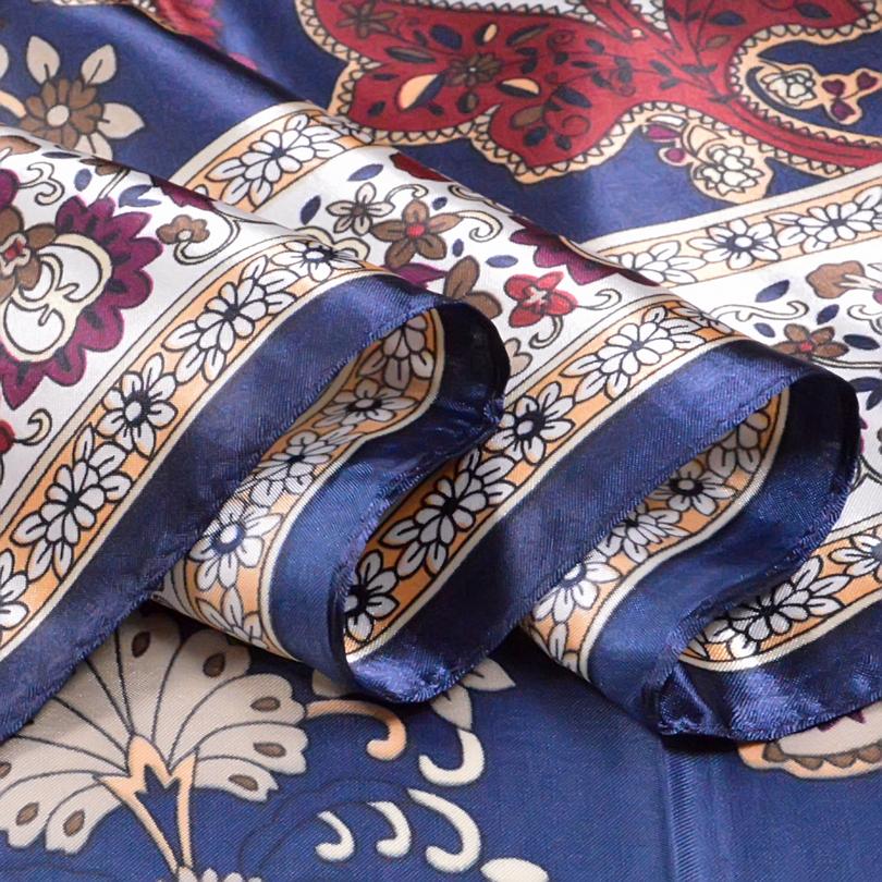[BYSIFA] Winter Navy Blue Silk Muffler Imitated  New Design Paisley Silk Scarves Wraps 90*90CM Ladies Brand Satin Scarf Cape