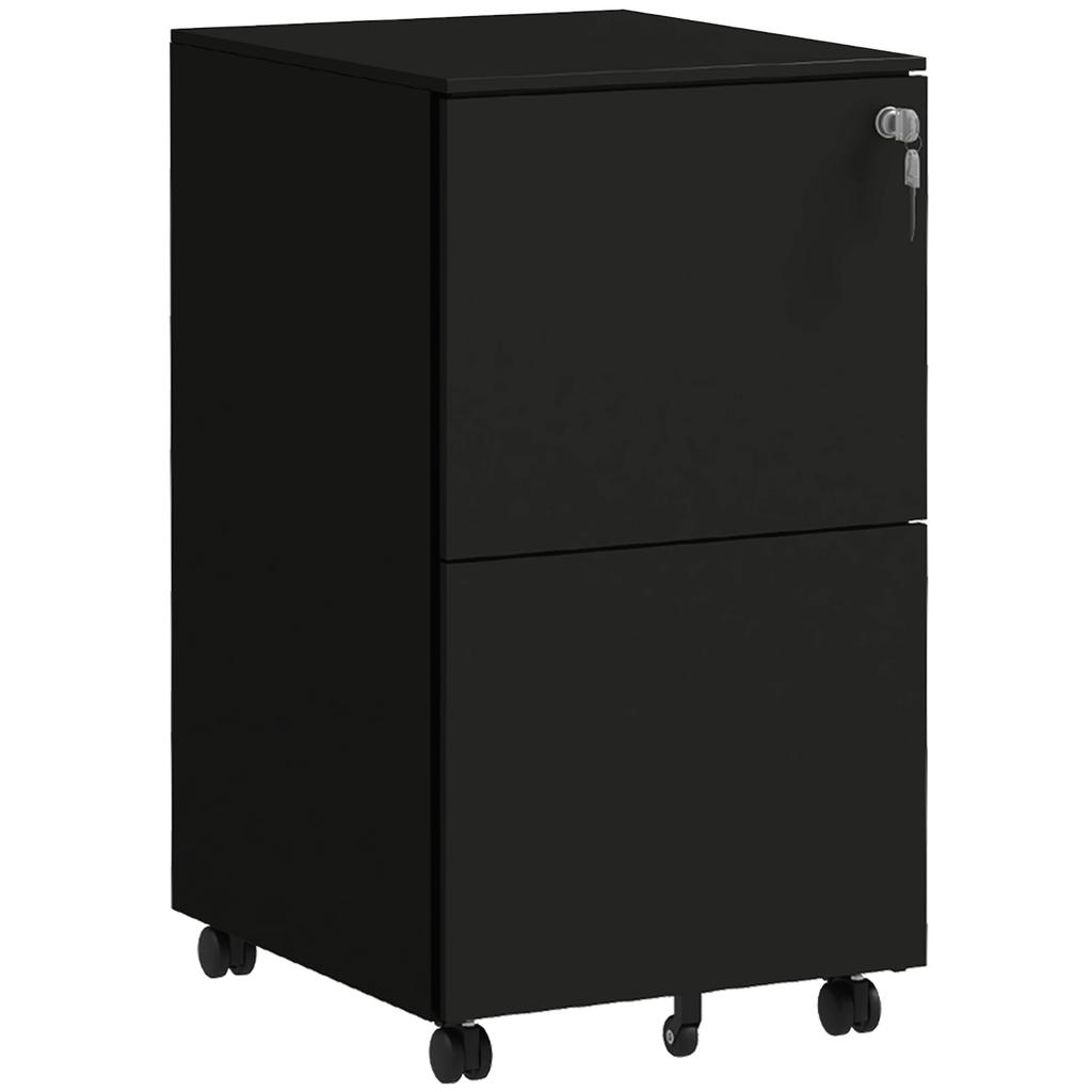 Mobile Pedestal Filing Cabinet, 2 Drawers, Lockable, Rollable, 37 cm x 43.5 cm x 67.5 cm, Black