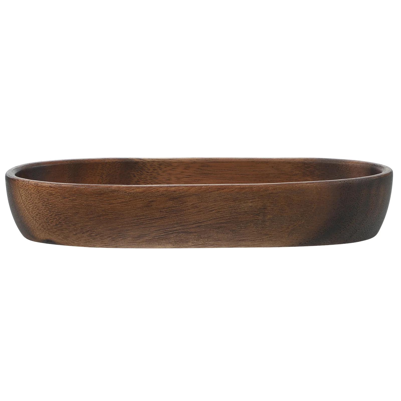 22Cm Boat Shaped Solid Acacia Wood Tray Handmade Snack Bowl Salad Plate Fruit Dish Candy Container Serving Platter 25.00X8.50X4.50CM