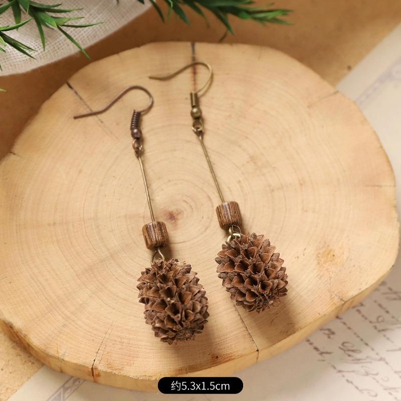 Retro Handmade Plant Fruit Earrings Pine Cone Literature and Art Chinese Medicine Dried Fruit Niche Creative Earrings Women
