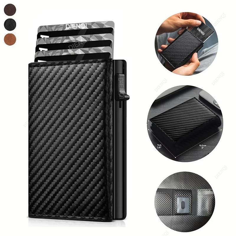 Automatic Pop Up Business Card Holders ID Card Holder Wallets Men Luxury Short Metal Minimalist Wallet Card Storage Bag Purse