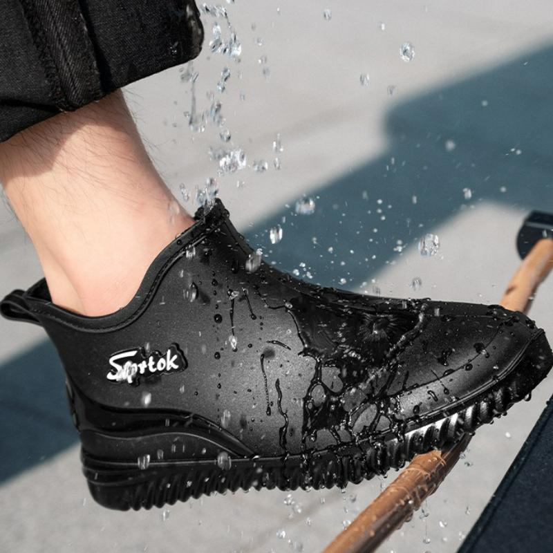 Fashion Men Rain Boots Waterproof Shoes Fashion Non-Slip Work Short Boots Outdoor Fishing Camping Rain Shoes Slip on Rubber Ankle Boots