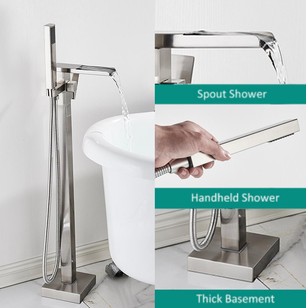 Matte Black Waterfall Bathtub Faucet Floor Standing Bathroom Bath Shower Set Hot and Cold Bath Tap Mixer With Handshower