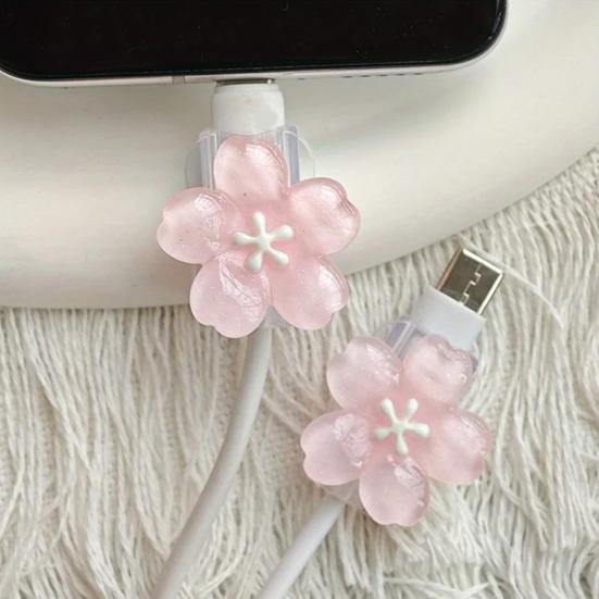 2Pcs Flower Charger Cable Protector, Non-Slip Mobile Phone Charging Cord Saver, Universal Data Wire End Protection Wrap Cover