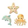 3 Piezas Arte de Pared Temática Playa Océano, Estrella de Mar de Madera 2D Delfín Pulpo Escultura Colgante de Pared para Casa de Campo, Baño, Decoración de Dormitorio