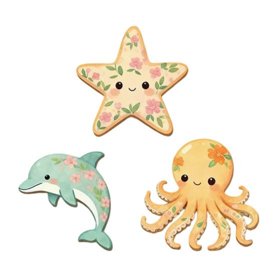 3 Pcs Beach Theme Ocean Wall Art 2D Wooden Starfish
