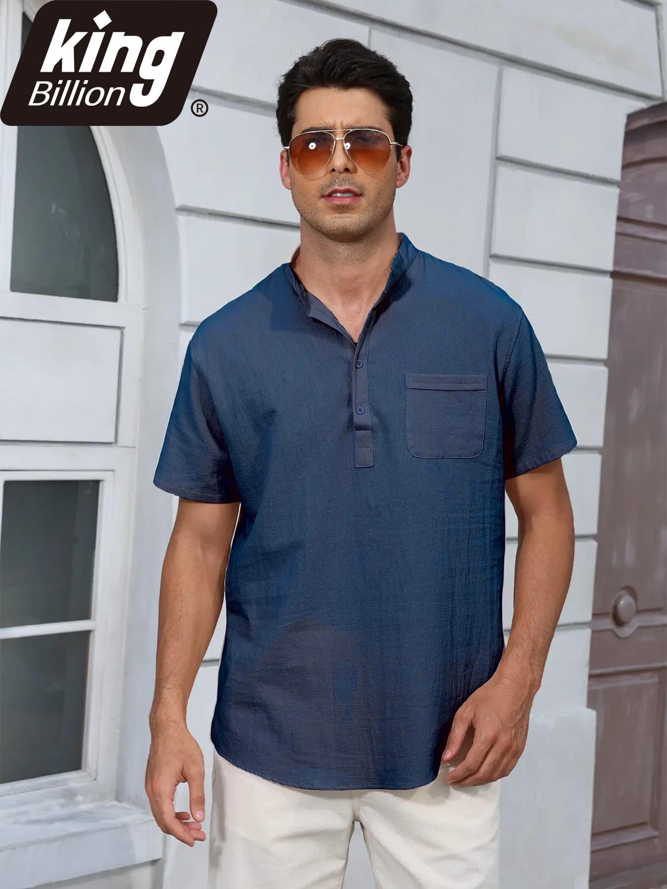 

Летняя новая мужская легкая хлопково-льняная футболка с коротким рукавом и вырезом хенли - Дышащие повседневные однотонные топы, футболки базового стиля XXXL темно-синий