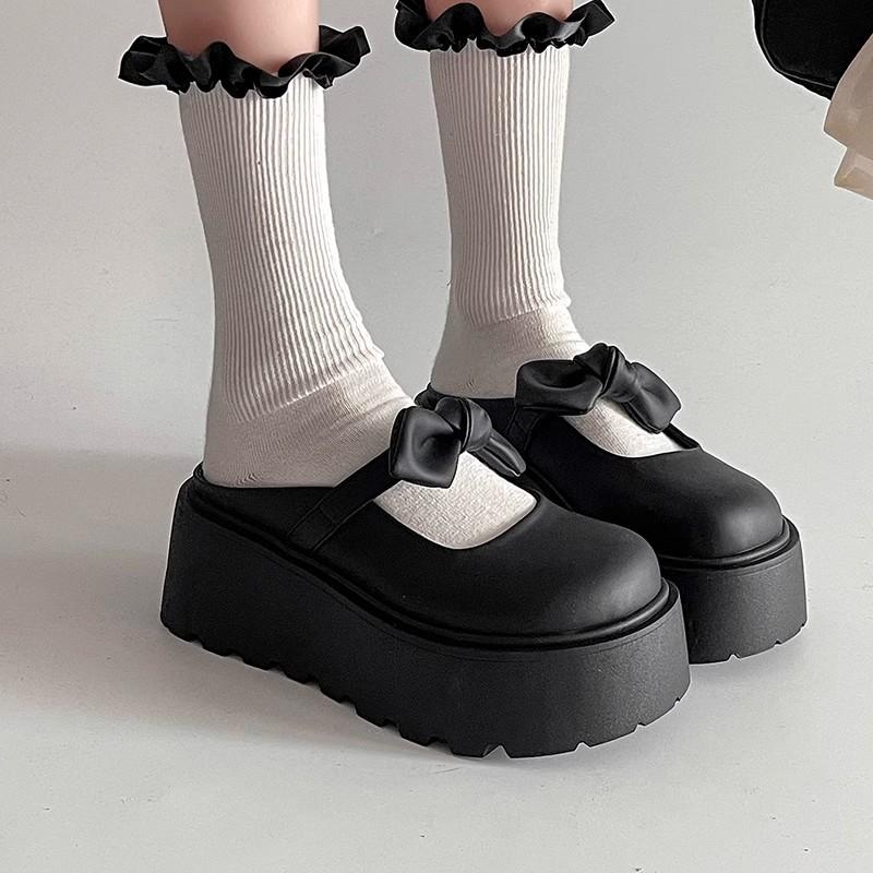 

Yierkang bow bag head slippers women s outer wear spring and summer new thick-soled versatile height-increasing small single shoes 40 чёрный