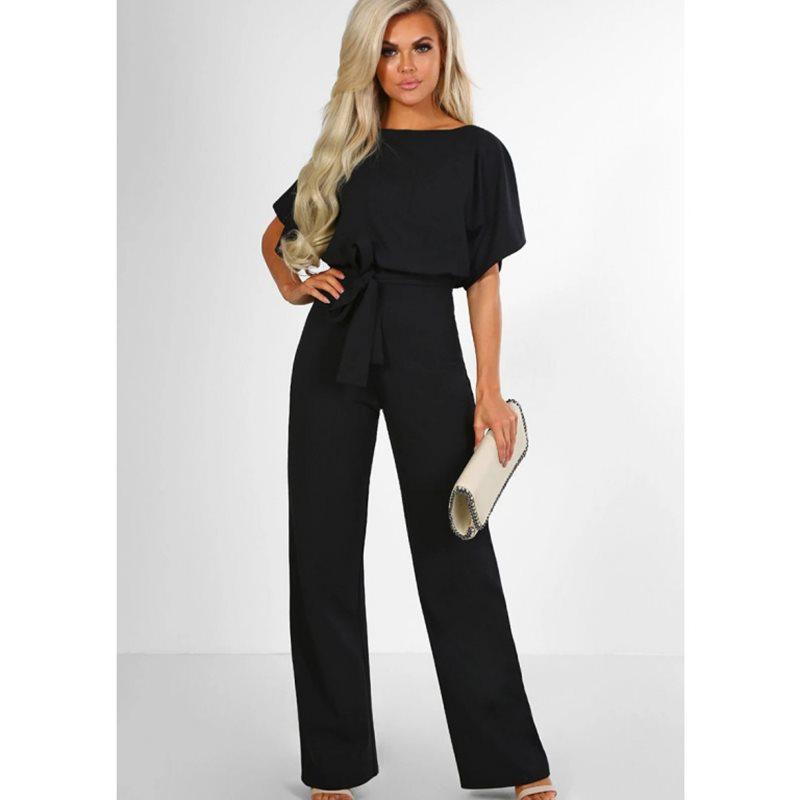 2024 Trendy Women's Summer Button Tie Short Sleeve Jumpsuit