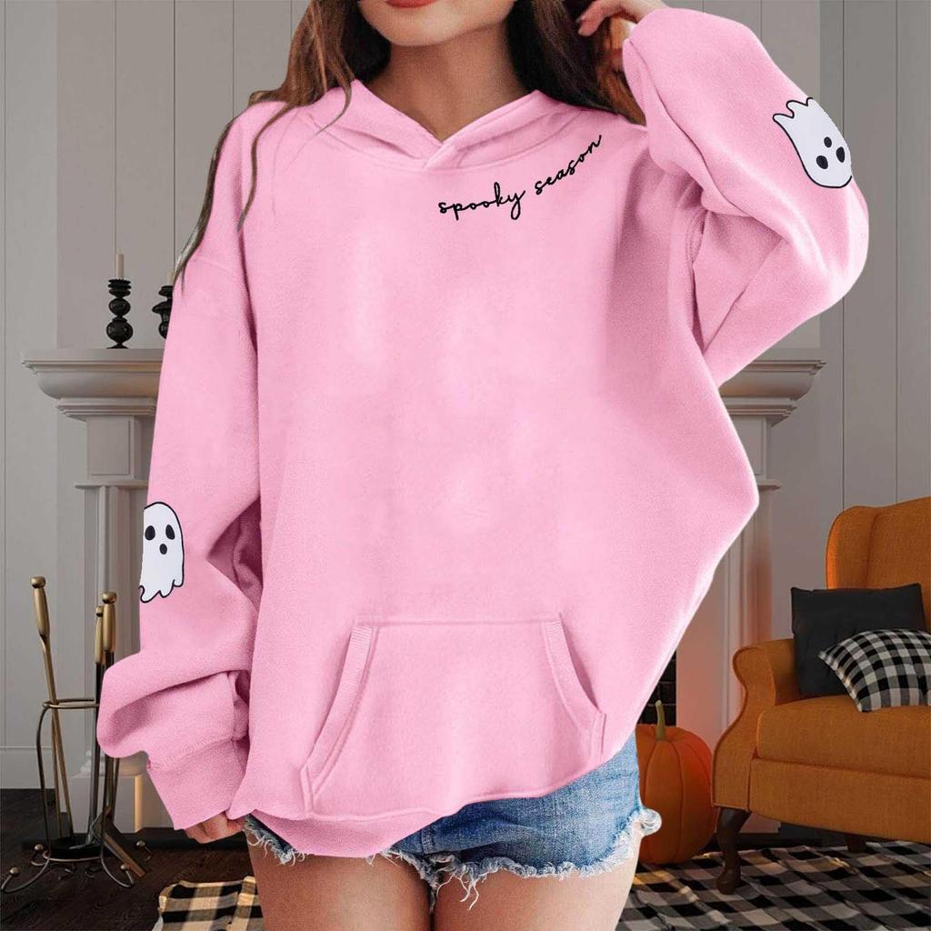 Kids Loose Long Sleeve Sweatshirts Blouse Causal Fashion Solid Color Pullover Hooded Sweatshirts Top With Pocket
