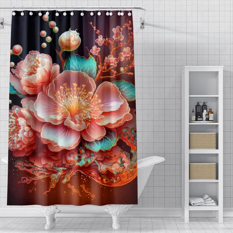 Plum Blossom Flowers Home Shower Curtains For Bathroom Waterproof Fabric Modern Nordic Style Bathroom Curtains