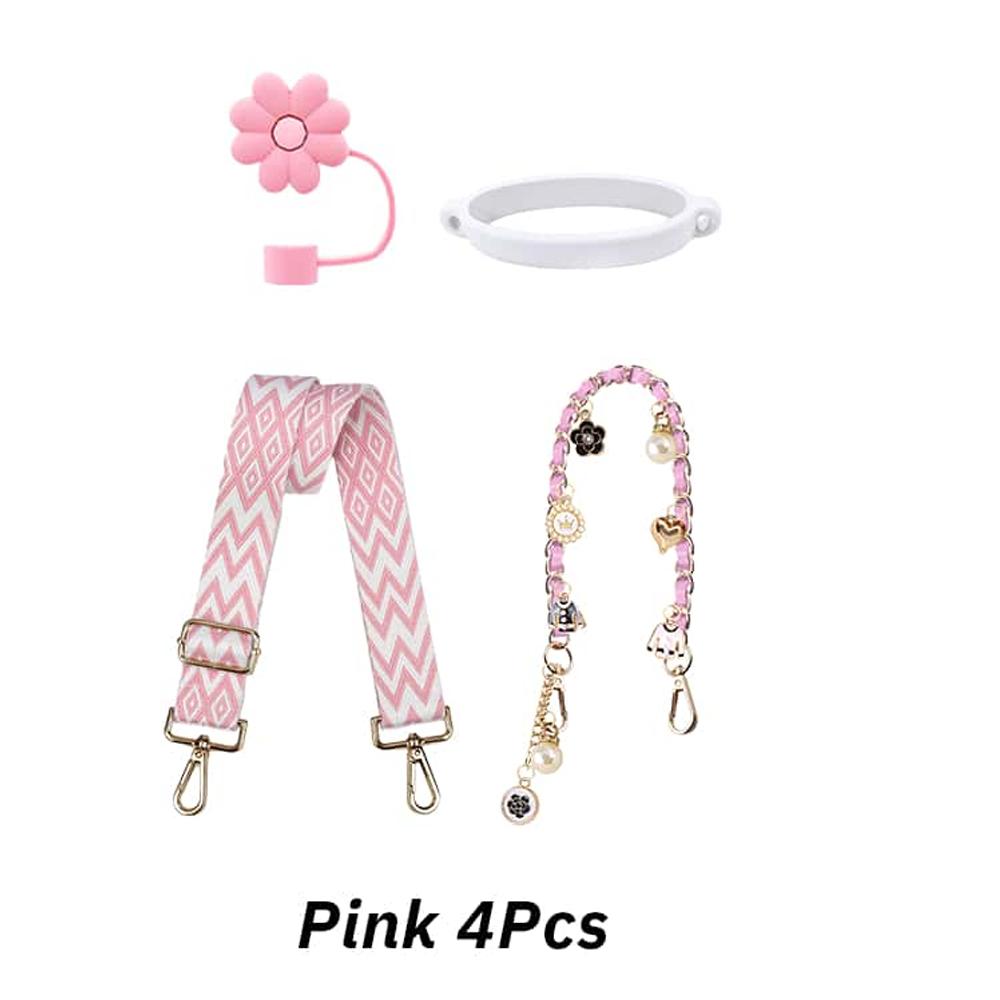 4-piece water bottle set, strap, carrying rope, straw cover, fixing buckle, handle for Stanley Cup 40/30/20 OZ water bottle