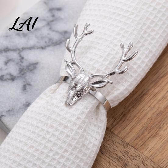 Western Restaurant Tableware Christmas Deer Napkin Ring Metal Elk Head Holder Reusable Winter Seasonal Table Settings Holiday Ring for Dining Decor