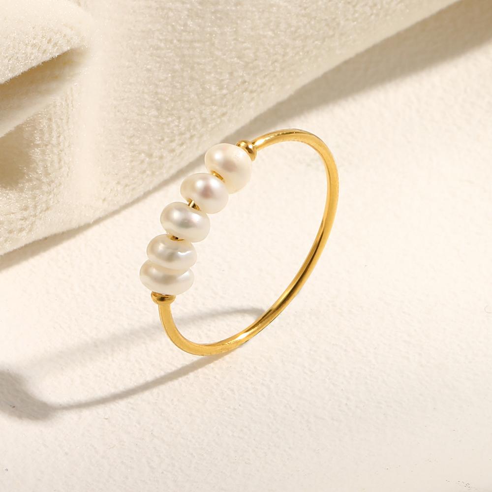 Gold Plated Stainless Steel Freshwater Pearls Rings For Women accesorios para mujer bagues acier inoxydables femmes