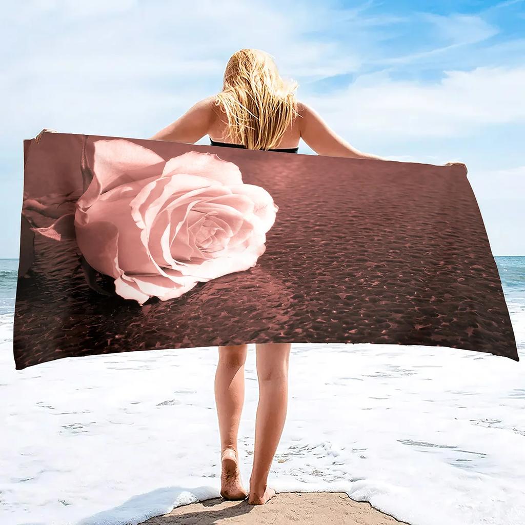 Beach Towel Rose Lightweight Terry Fabric Quick Dry Sandless Travel Absorbent Oversized Towel for Pool Swimming Bath Camping