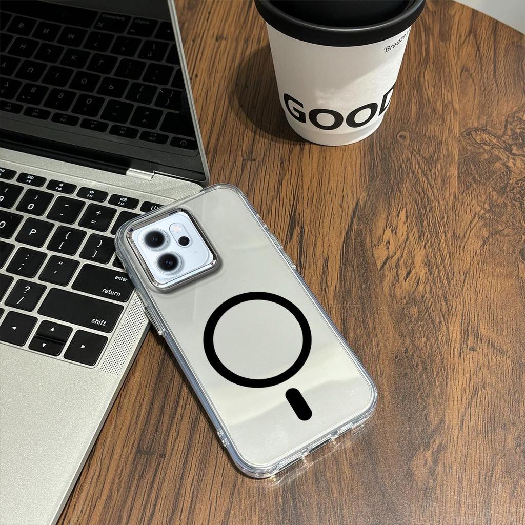 Case for OPPO Reno14 F 5G Minimal Semi-Transparent Magnetic Casing Raised Electroplated Lens Bezel Anti-Slip Drop Resistant Protective Shell