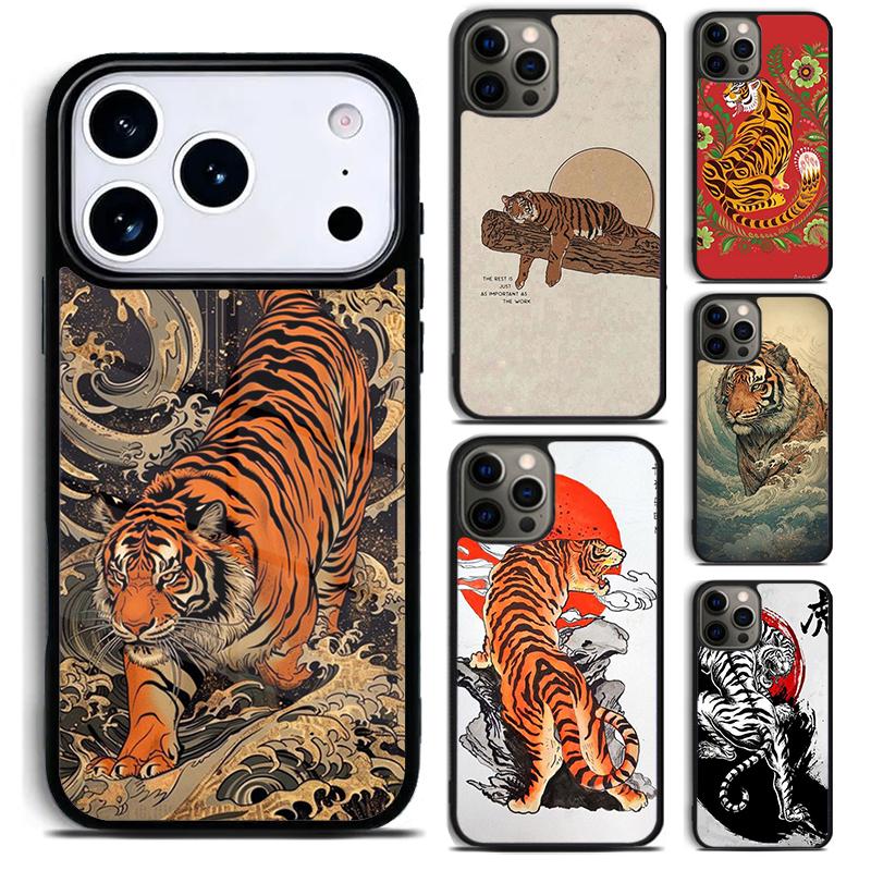 Japanese Tiger Phone Case for iPhone 17 16 15 Pro Max Air 14 13 12 11 Plus Shockproof Cover