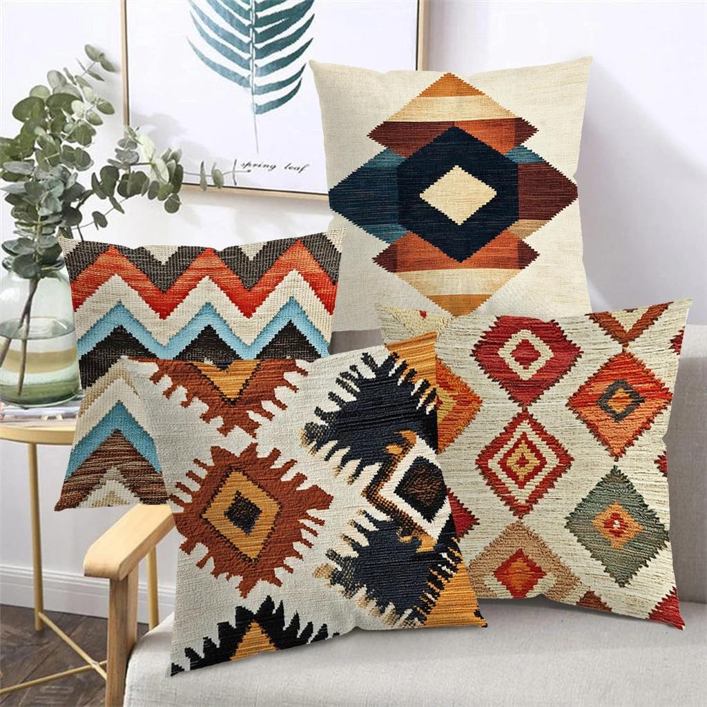 Böhmische Kilim-Muster Kissenhülle Doppelseitiger 2D-Druck Rustikale Kissenhülle Zuhause Wohnzimmer Schlafzimmer Sofa Warme Atmosphäre Dekor Geschenk