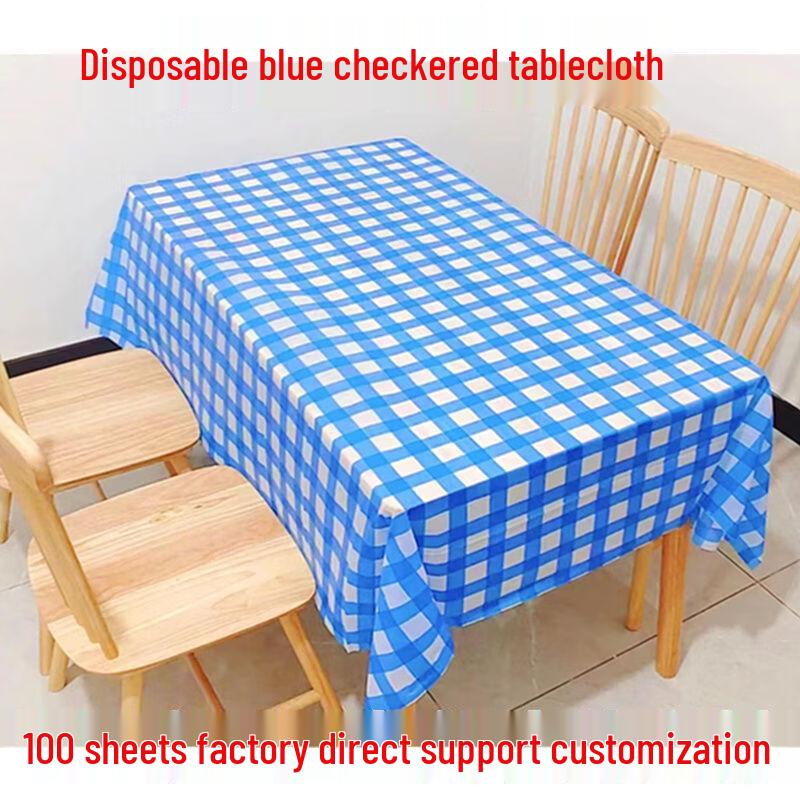 Handon Disposable Blue Plaid Rectangular Tablecloth
