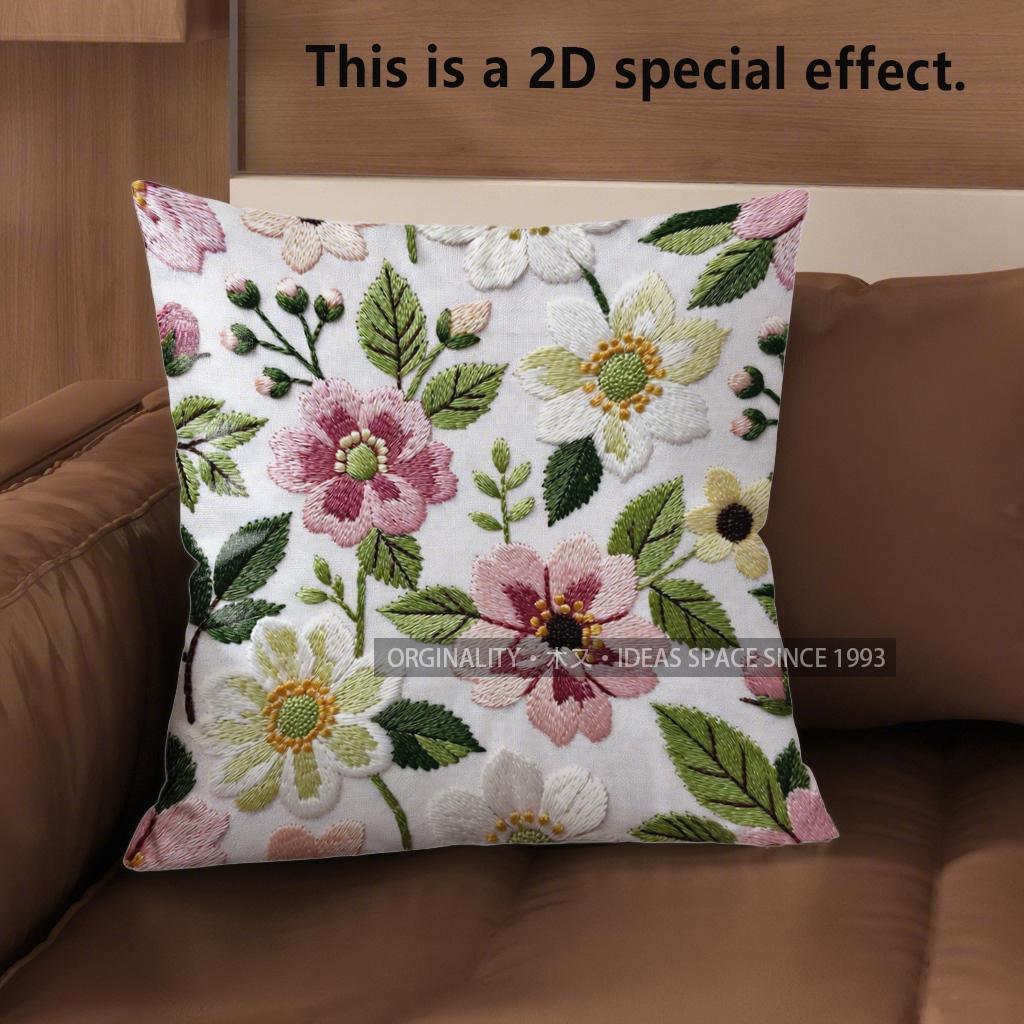 2D Vintage Floral Print Decorative Throw Pillow Covers Pattern Cushion Cover Suitable For Sofa Bedroom Car Pillow Cover