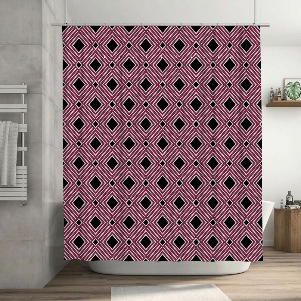 Modern Geometric Pattern Bath Shower Curtain Waterproof Decorative Home Decoration Accessories Pink Black White 72x84 Inch Showe