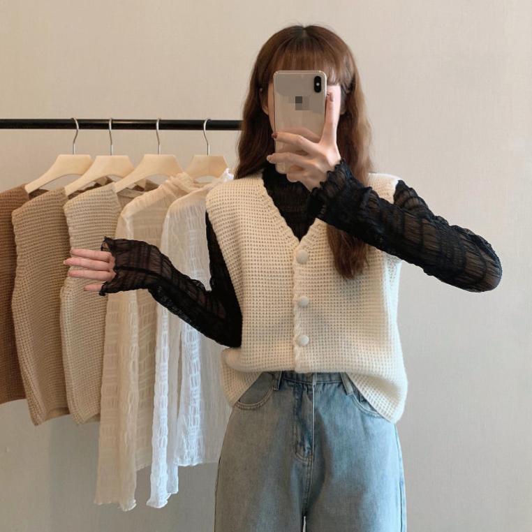 

Кардиган, свитер с вырезом, вязаный жилет, женский жилет, свитер без рукавов, жилет женский One Size бежевый